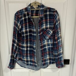 Cloth and Stone Plaid Flannel Button-Up Shirt - Navy, Red, Cream